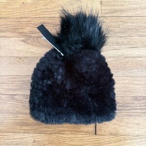 Steve Madden Black Faux Fur Beanie with Pom Pom